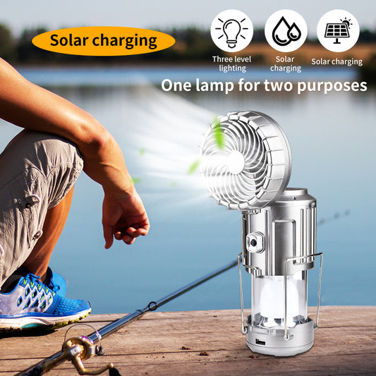 Solar Electric Fan Life Waterproof Panel Charging Double Switch Camping Solar Electric Fan