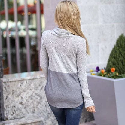 2 Colour Long-Sleeved Pile Neck Pullover Top