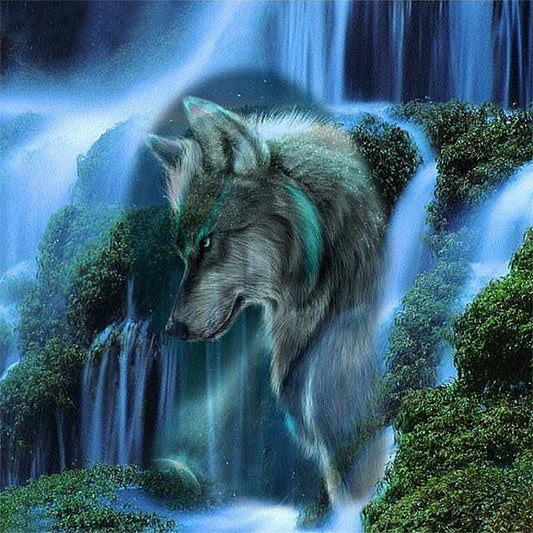 5D Diy Diamond Painting Waterfall Wolf Cross Stitch Rhinestone