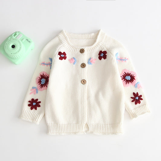 Embroidered cardigan knit sweater