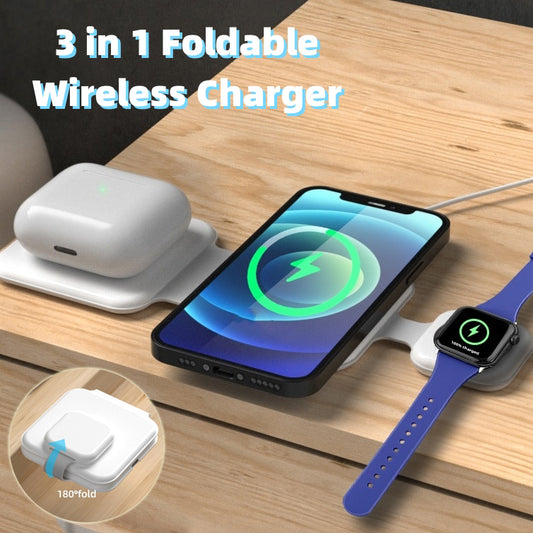 3 In 1 Magnetic Foldable Wireless Mobile, Ear Pods, Watch Charging Station