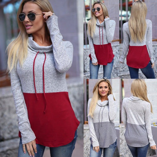 2 Colour Long-Sleeved Pile Neck Pullover Top
