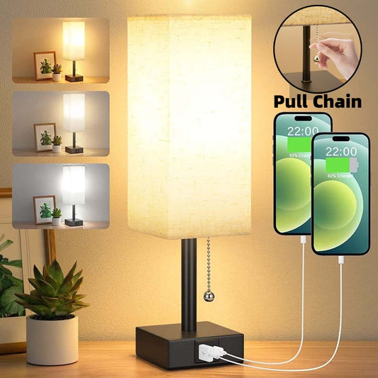 Bedside Table Lamp With 3 Levels Brightness With USB Charging