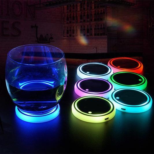 Colourful Cup Holder LED Light-up Coaster Solar & USB Charging Non-slip Coaster